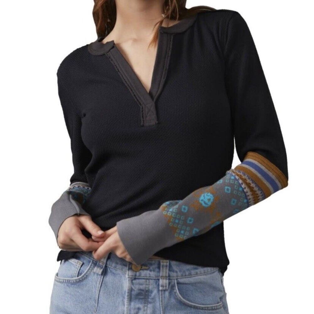 Free People We the Free Womens Mikah Layering Cuff Top Shirt Size XS Black